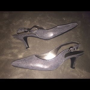 Silver Opalescent Textured Slingback Pumps